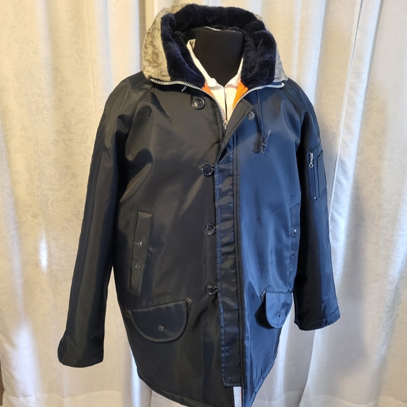 Warm Wear By Nesco Men's Hooded Heavy Jacket, Overcoat, Size XL, Blue and Orange - Picture 7 of 10